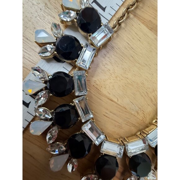 J. Crew Statement Necklace Gold Chain With Black & Clear Stones Teardrop - Picture 7 of 9
